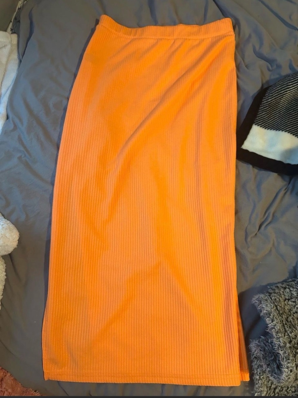 SHEIN Bright Orange Ribbed Midi Skirt
